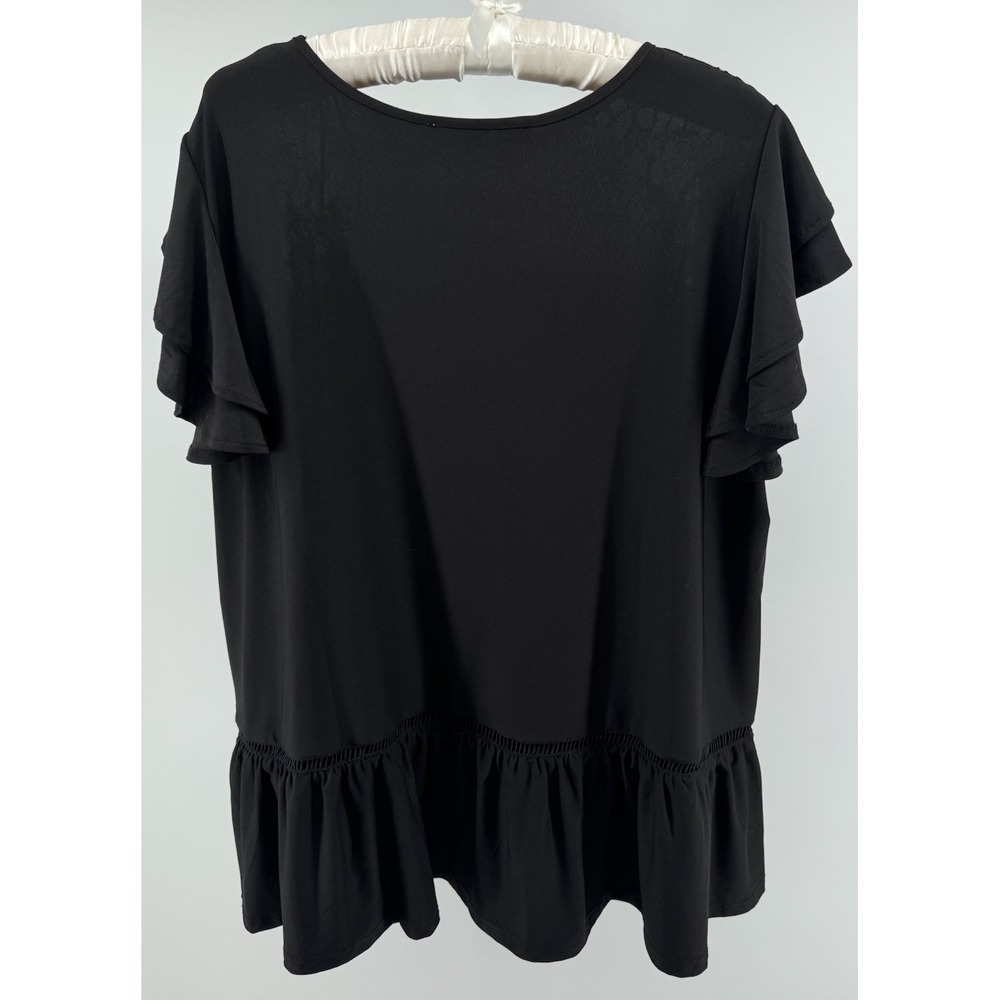Sweet Rain Black Lace Yoke Blouse Womens Plus Size 2X Ruffle Hem Top - Picture 3 of 7